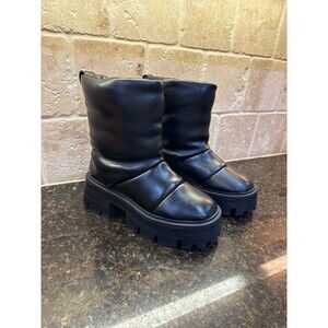 ASOS Designs Apollo Padded Black Vegan Snow Moon Boots Size 8 Women’s EUC